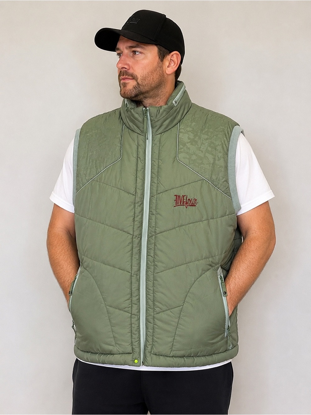 Five Four Olive Green Quilted Puffer Vest